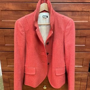 EUC J. Crew wool blazer jacket, warm coral orange with leather buttons